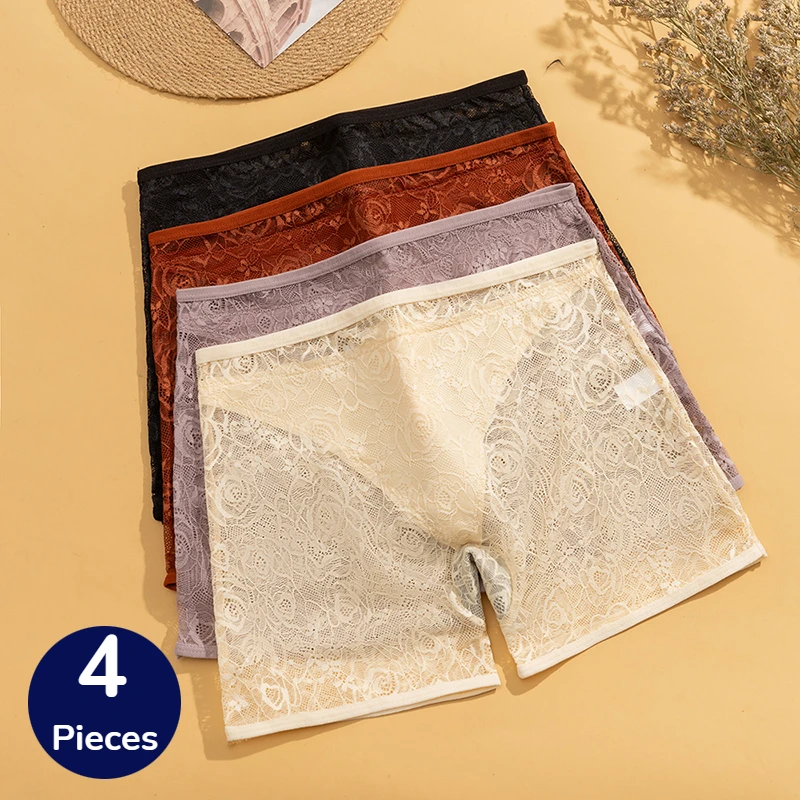 WarmSteps 4PCS Spitze Damen Höschen Weibliche Boxer Aushöhlen Sexy Dessous Weiche Atmungsaktive Frauen Bequeme Boyshorts Unterhose