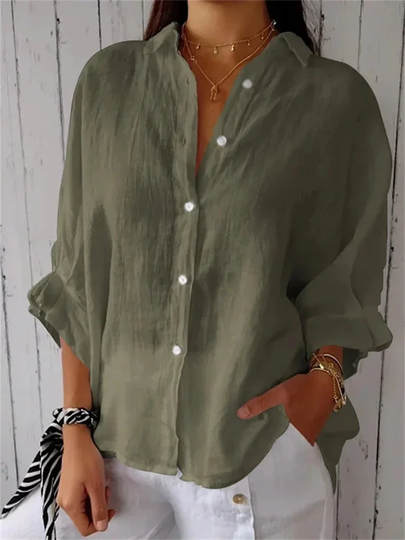 2024 Zomer Nieuw Vetershirt Dames Effen Kleur Katoenen Linnen Blouse Met Halve Mouwen Sweet Style Daily Casual Losse Damestops