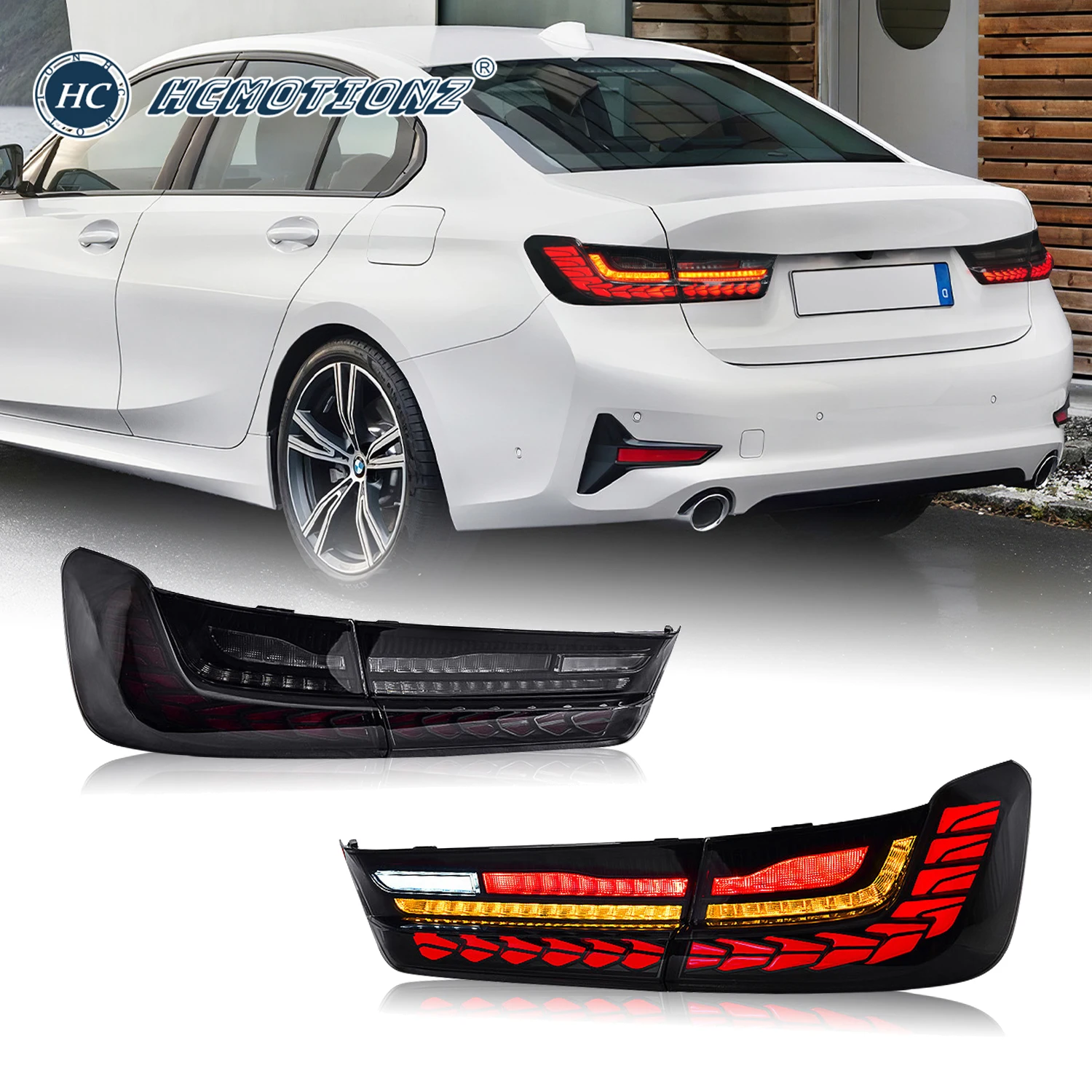 

HCMOTIONZ Tail Lights for BMW G20 G80 M3 3 Series 2019-2021 LED Rear Lamp Assembly Start UP Animation DRL