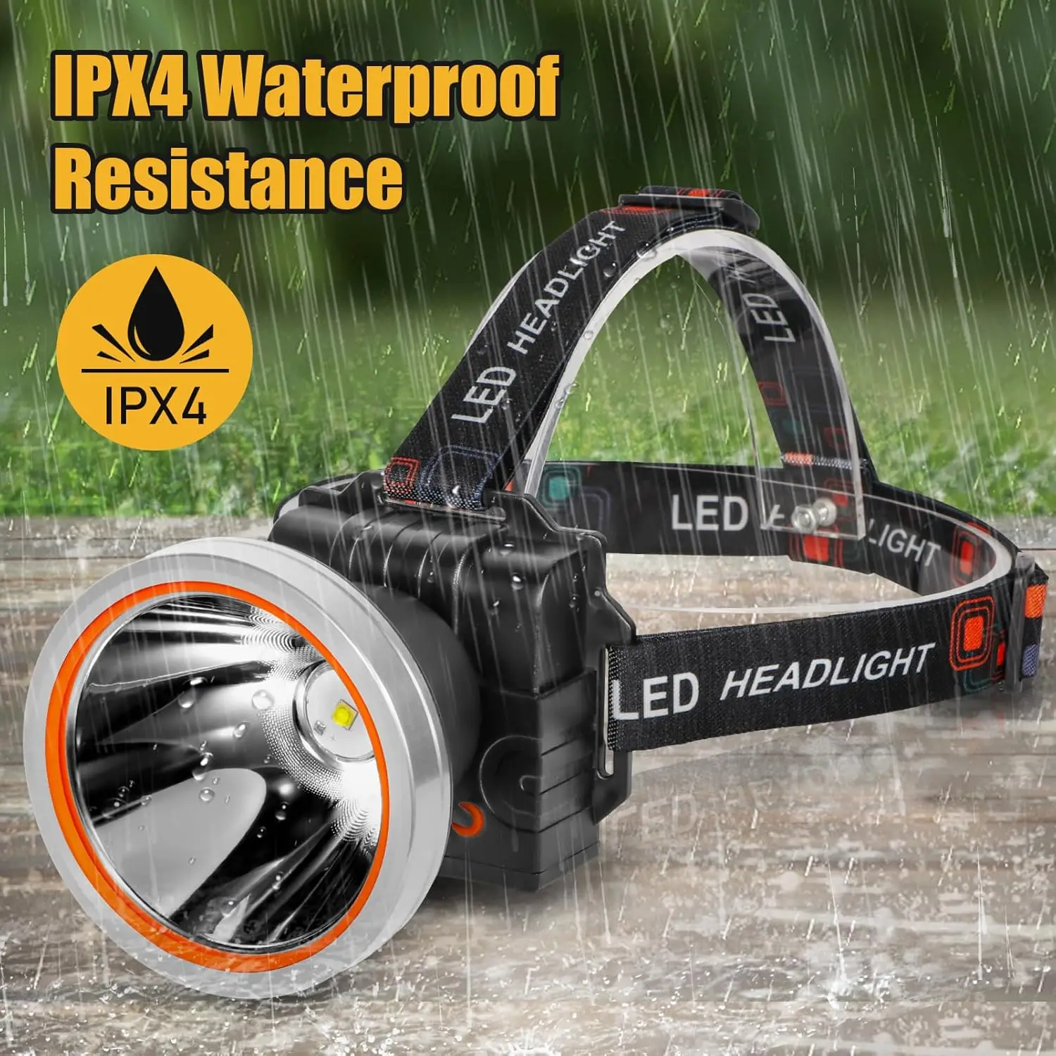 Rechargeable LED Headlamp, High Lumen Waterproof with Adjustable Headband for Night Work & Outdoor Use (Silver-White)