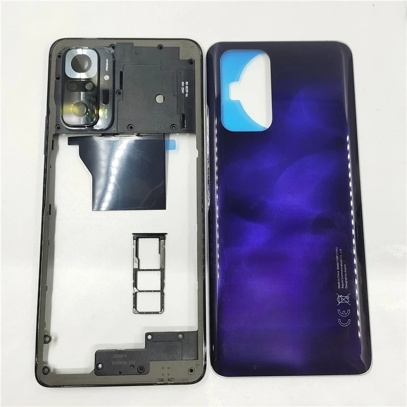 Kompletna obudowa tylnych drzwi do telefonu Xiaomi Redmi Note 10 Pro 4G M2101K6G, zawierająca środkową ramkę, tylną pokrywę oraz tacy na kartę SIM. — zdjęcie produktu 5