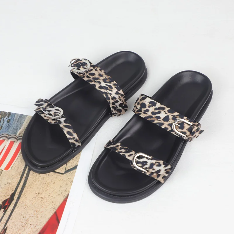 

Women's Fashion Slippers Summer Slides Shoes Casual Platform Leopard Print Outside Beach Shoes Ladies Open Toe Plus Size Sandals