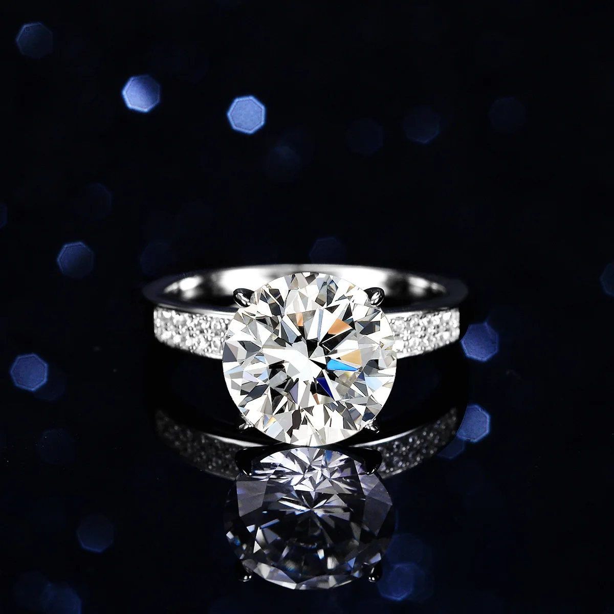 Cynlo Jewelry Women's 5 Carat Moissanite Double Row Ring - Classic 4-Prong PT950 Platinum, Elegant Solitaire Wedding Jewelry