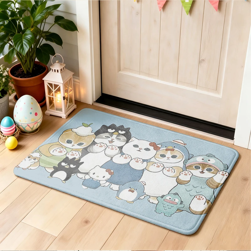 Kawaii Cartoon Kitty Print Carpet for Room Anti-slip Doormats Cute Cats Women Bedroom Bathroom Kitchen Mats Door Rugs Entrance view 2