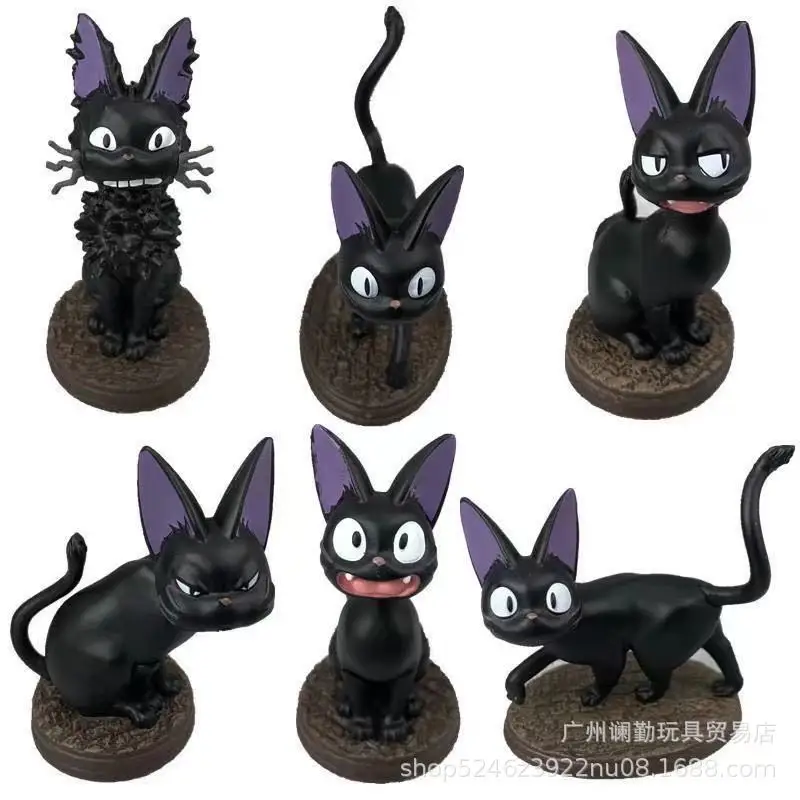 6pcs/set Anime black cat JiJi Q version action figures PVC Model Toys doll Desk Decor Collection Gifts