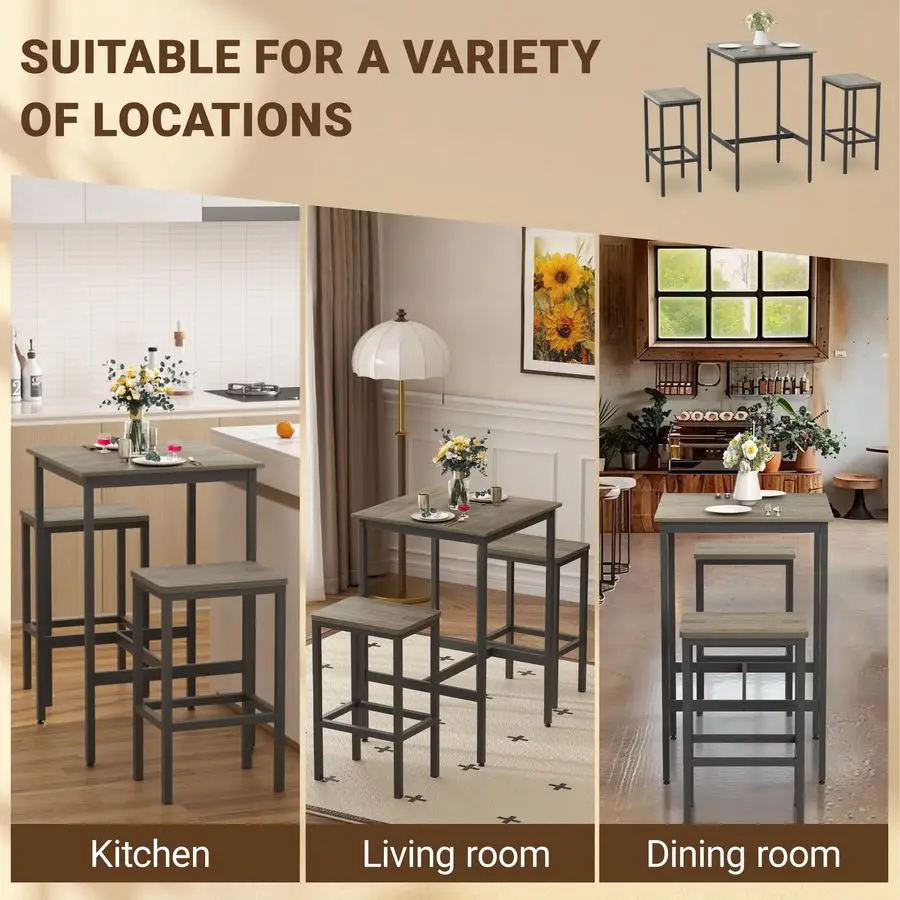طقم طاولة بار طويلة مع مقاعد بار، ومجموعات طاولة طعام وكرسي، وطاولة قهوة صناعية طويلة وكرسي خلفي للمطبخ والمعيشة