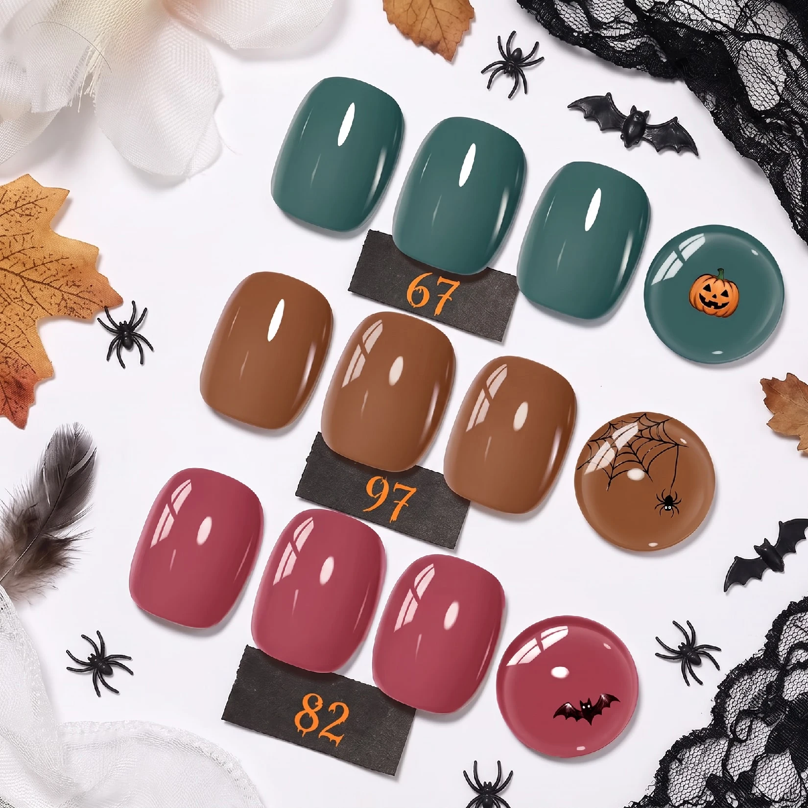 Hassleless 3Pcs Dark Atmosphere Halloween Nail Polish Set Peacock Green Rose Red Brown Solid Color Uv Gel Home DIY Festival Nail Polish Set