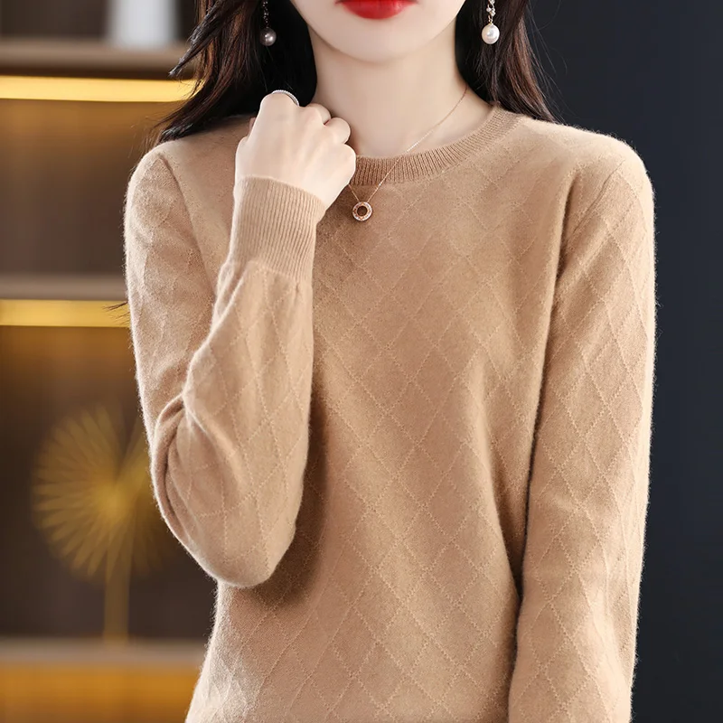 

100%Pure Wool Sweater Round Neck Pullover Autumn /Winter Cashmere Sweater Women Casual Knitted Tops Female Jacket Korean Fashion