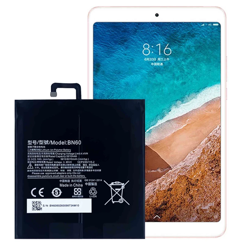 2pcs For Xiaomi Pad 4 Mipad Mipad4 7.9 Inch Environmentally Friendly Premium Replacement BN60 Tablet Battery 6010Mah