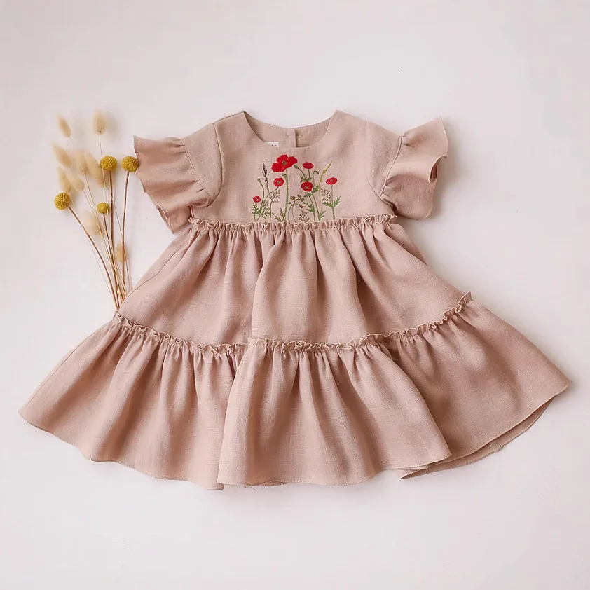 Vestido para niños 25 niñas de verano lindo vestido bordado de flores bebé niño mosca manga prendas de vestir ropa