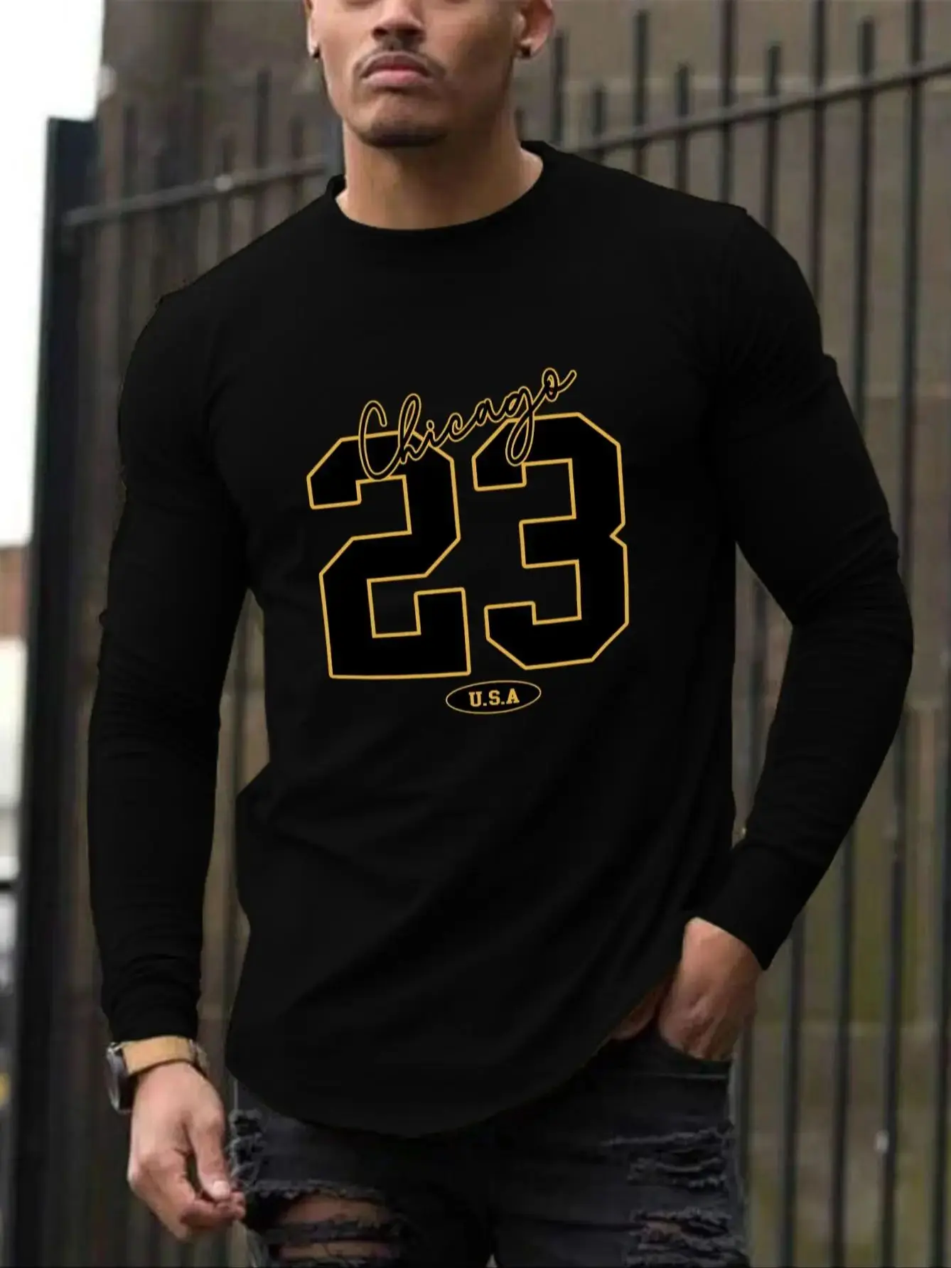 2026 Men's Basic Versatile Long Sleeved T-shirt Men's Printed Round Neck Long Sleeved T-shirt Trendy Casual And Comfortable Top