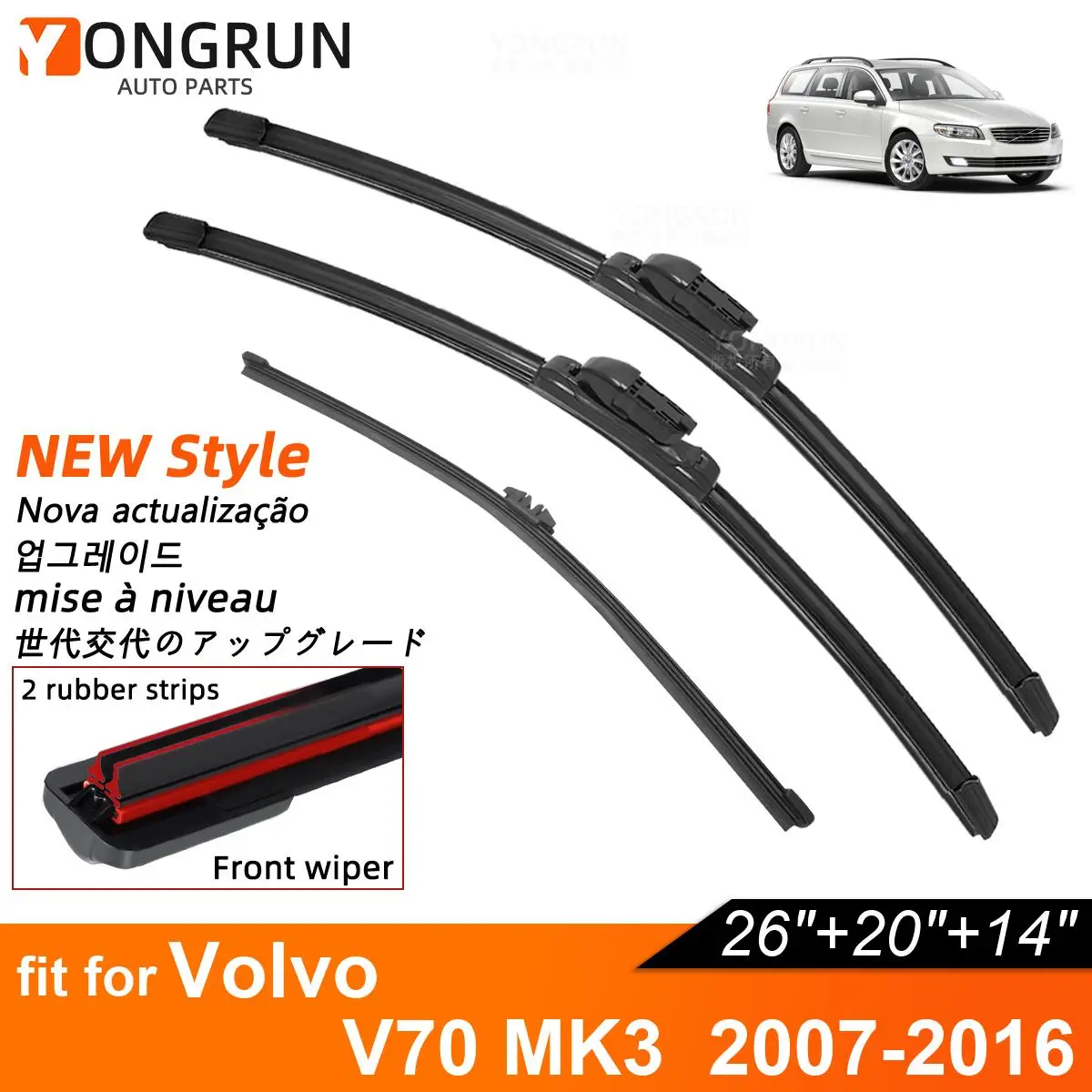 

Double Rubber Car Wiper Blades for 2007-2016 Volvo V70 MK3 Front Rear Windshield Wipers Car Accessories 2007 2008 2009 2016