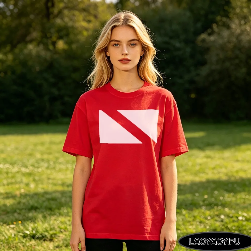Red Scuba Dive Flag Graphic T Shirt Geometric Print Tees Diver Snorkeling Beach Women Vacation Gift for Diving Lovers