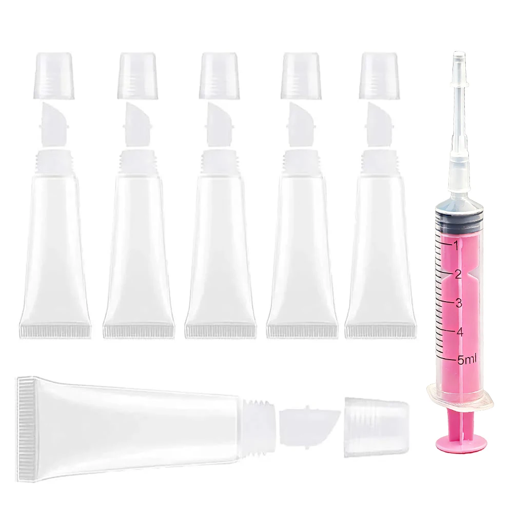 Empty Lip Gloss Tubes, Transparent Lip Balm Tubes with Syringe - Refillable Squeeze-Type Lip Balm Containers, Mini Soft Cosmetic Tubes, Suitable for DIY Lip Gloss and Travel Toiletries