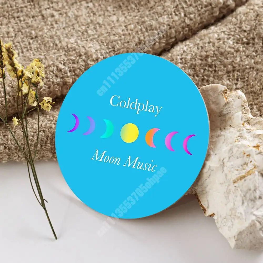 C-Coldplay Moon Music Of The Spheres Wooden Cup Mat Espresso Whiskey Soda Water Coaster for Dessert Store