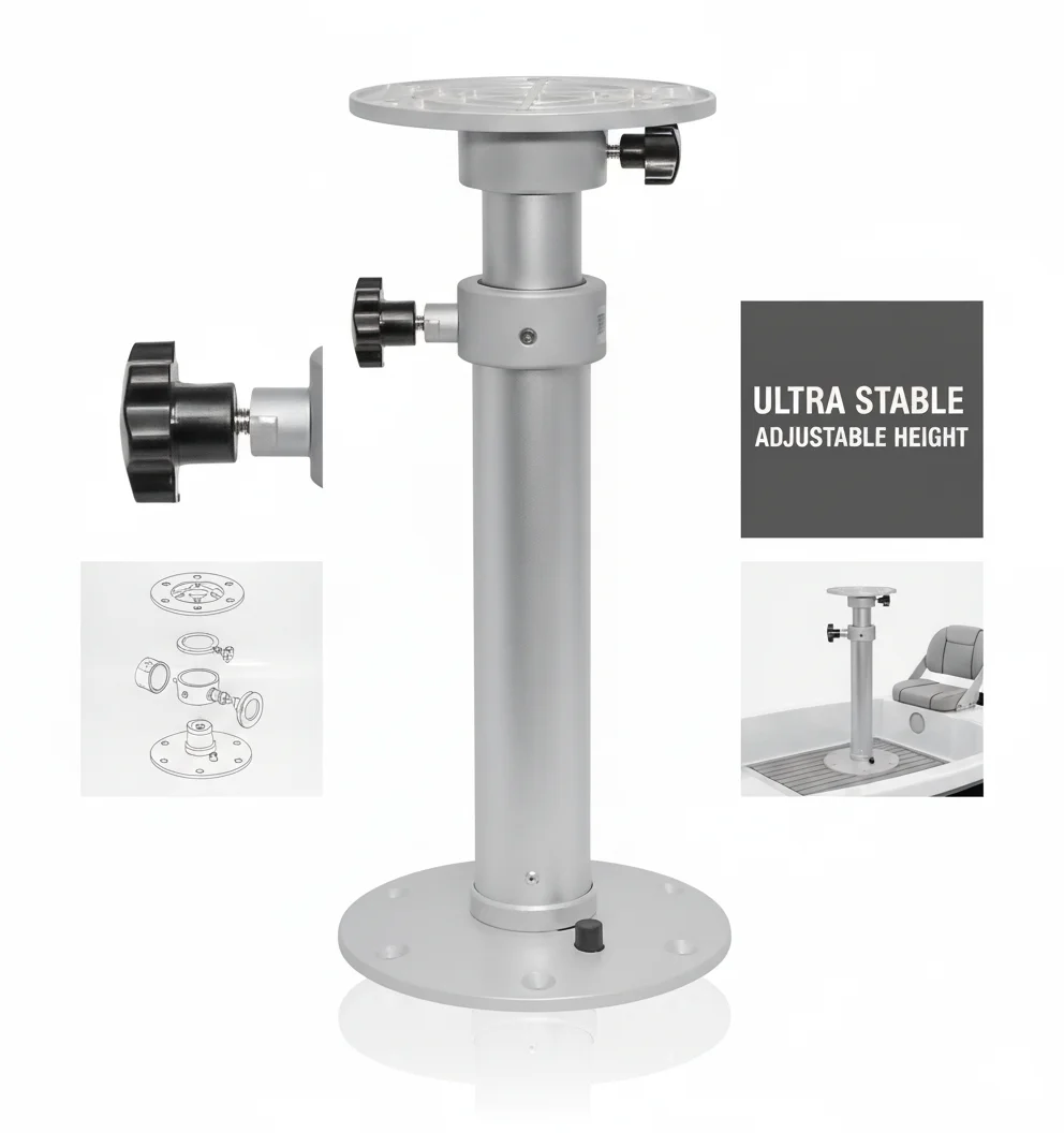 ساق RV من الألومنيوم قابلة للتعديل، قاعدة قابلة للفصل، الارتفاع 17.8-27.2 بوصة، مناسبة للمركبات الترفيهية والتخييم والقوارب واليخوت.