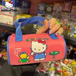 Cute Cartoon Sanrio Hello Kitty Printed Portable Makeup Bag, Creativity Multi-layer Small Cylinder Zipper Stationery Storage Bag