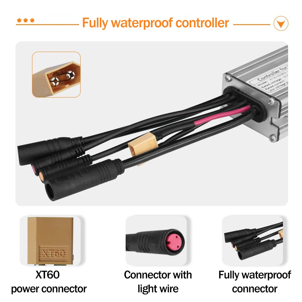 Ebike Conversion Parts KT 25A Sine Wave Controller 36V 48V 500W 750W 9 Mosfets with LCD3U LCD5 LCD8HU Display Waterproof Kit