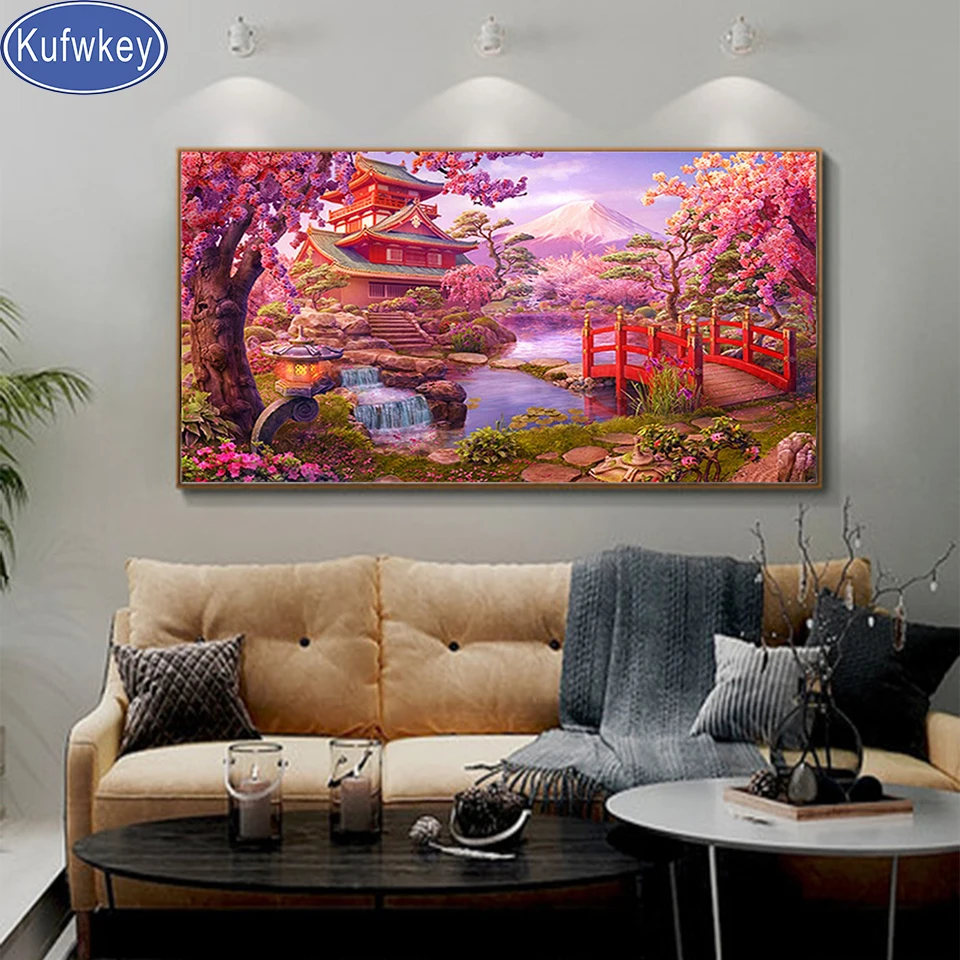 Lunga pittura diamante grande nuova collezione fiori di ciliegio casa Sakura diamante pieno mosaico ricamo paesaggio decorazioni per la casa