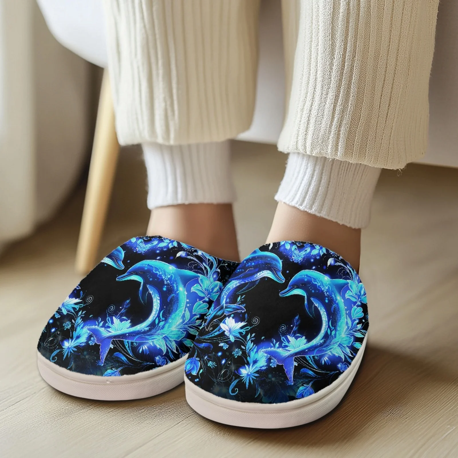 PENSTROLL Blue Bloom House Shoes That Don't Rub Top Of Foot Cold Feet Relief House Shoes Women Scuff Slipper for Travel