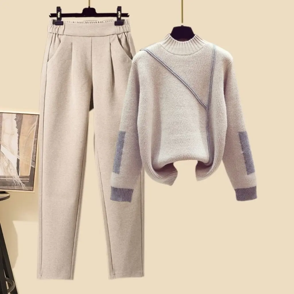 

Женский комплект из трех предметов, утепленный жилет, вязаный свитер с высоким воротом и брюки Харлан, редиска, весна-осень-зима