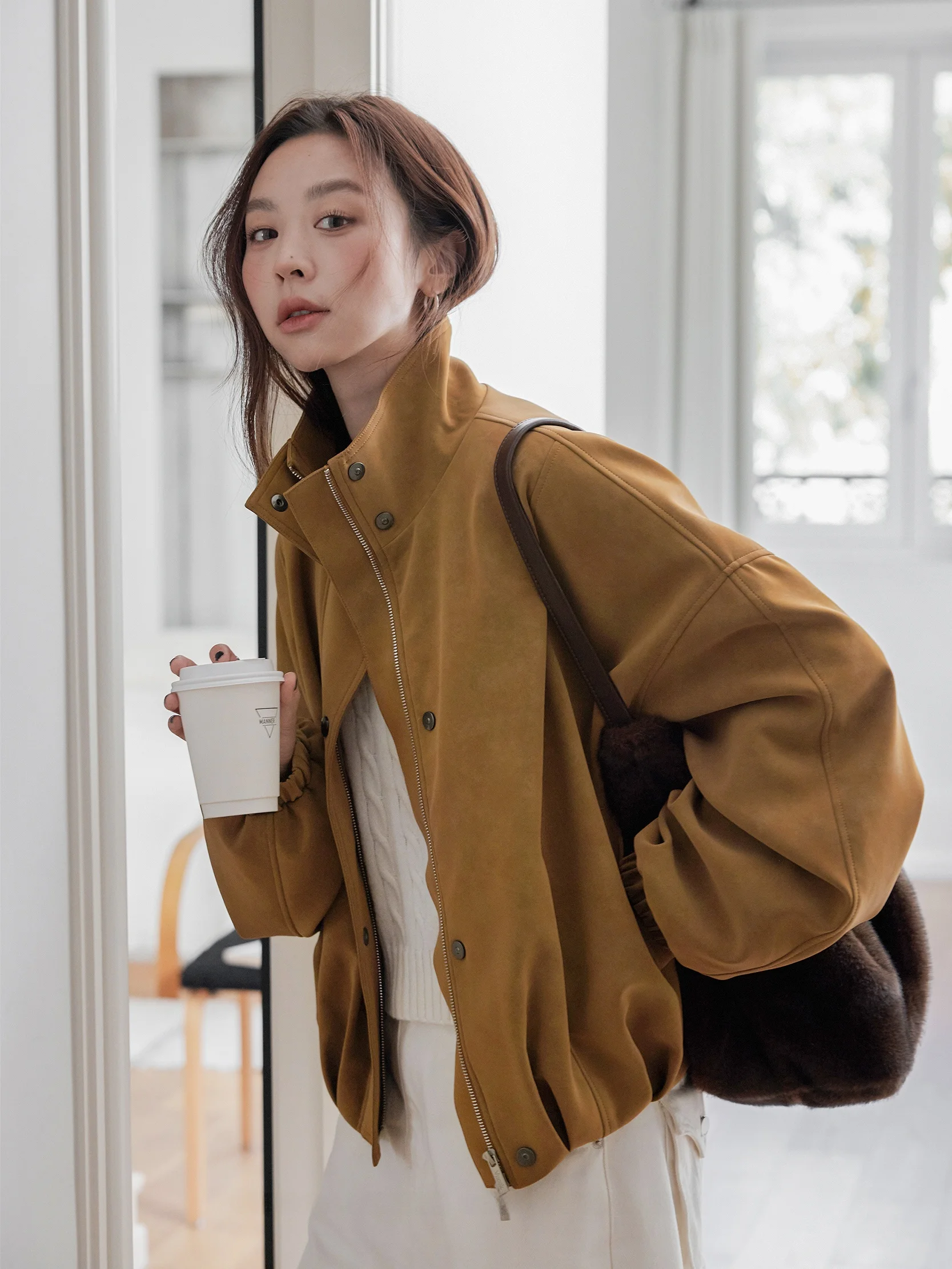 Chaqueta de Cuero Sintético Mate VNOOK para Mujer, Nueva Colección Otoño Invierno 2025, Estilo Retro, Casual, Suave, con Cierre de Cremallera