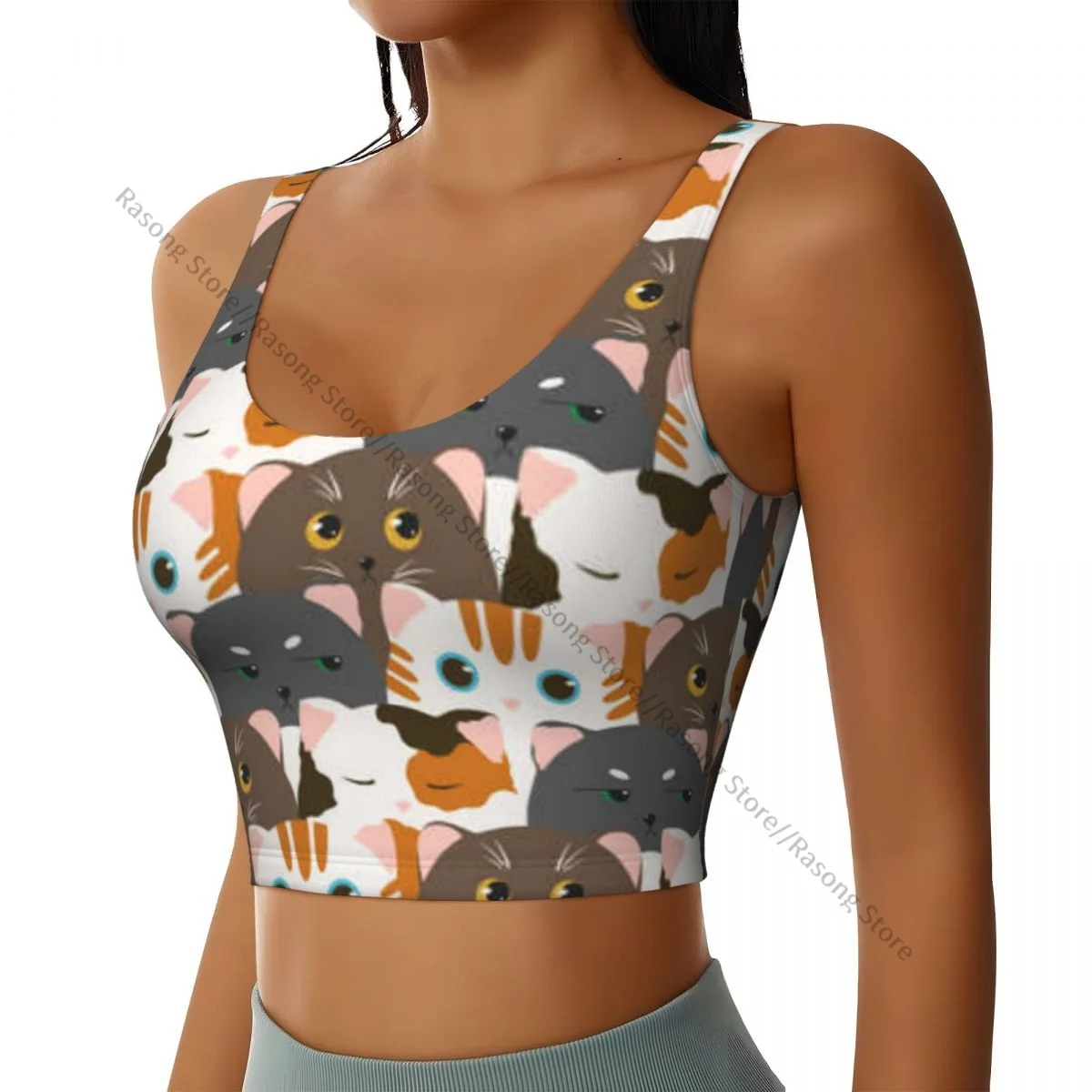 Yoga Vest Women Gym Sports Crop Tops Funny Cats With Scales Streetwear Workout Breathable Tank Top Female