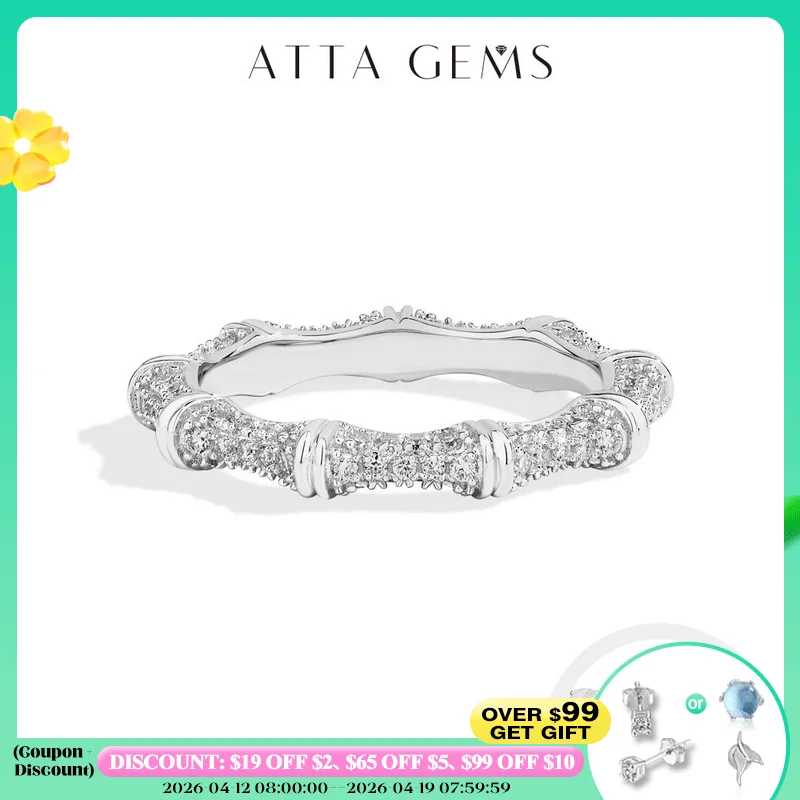 

ATTAGEMS Sparkling Moissanite Ring Bamboo Design 925 Sterling Silver Women Rings Peace Good Luck for Birthday Party Gift Jewelry