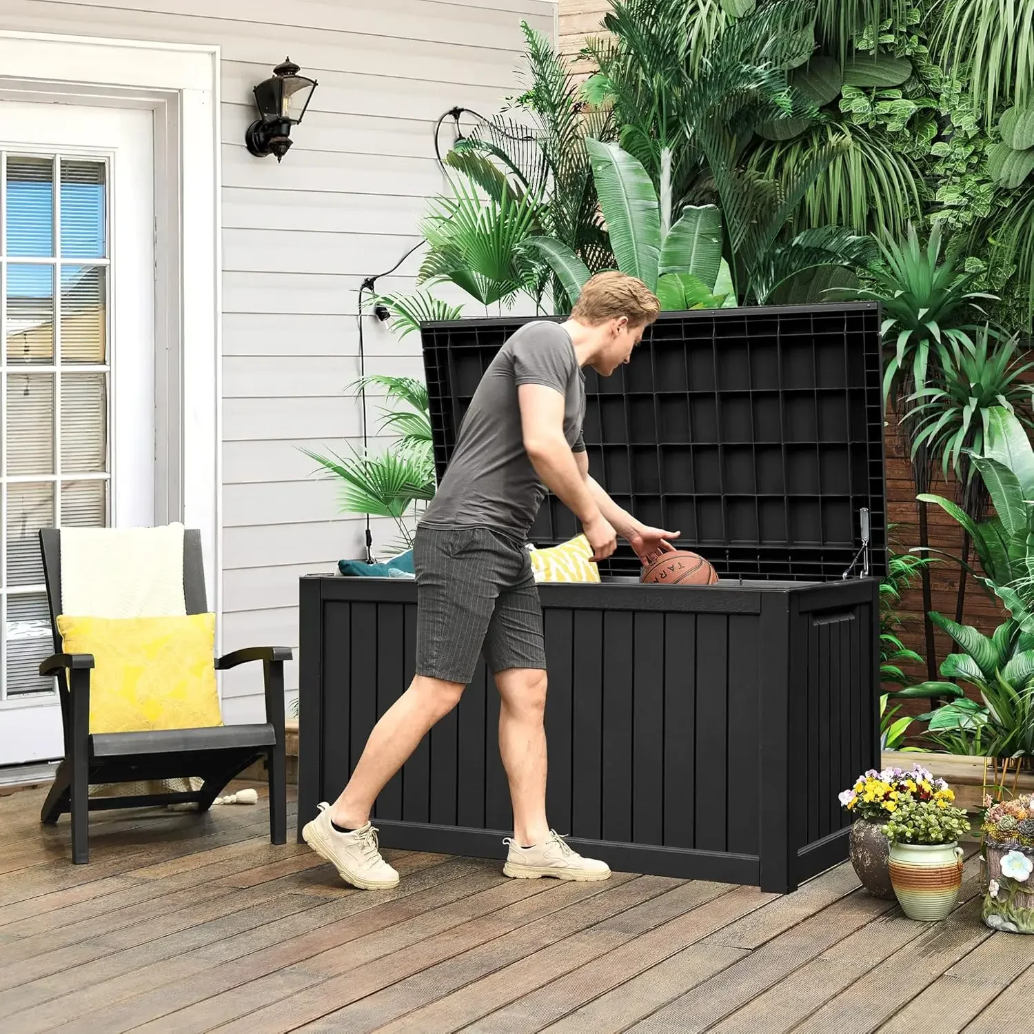 Outdoor Cushions, Garden Tools and Sports/Pools Equipment, Weather Resistant Resin, Lockable (Black)