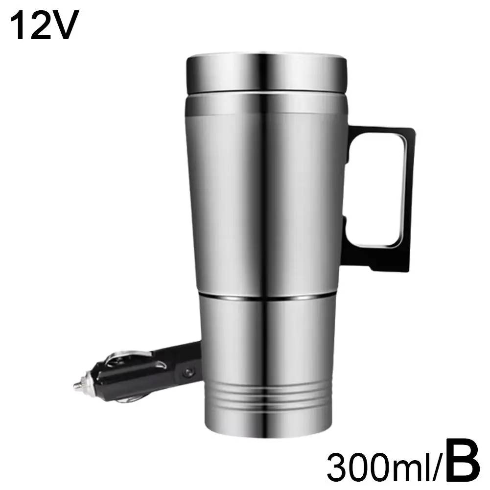 Hervidor de agua para coche con calefacción eléctrica, taza para vehículo de viaje, calefacción de acero, café, Camping, térmico inoxidable, 300/450ML12V 24V, B4Y9