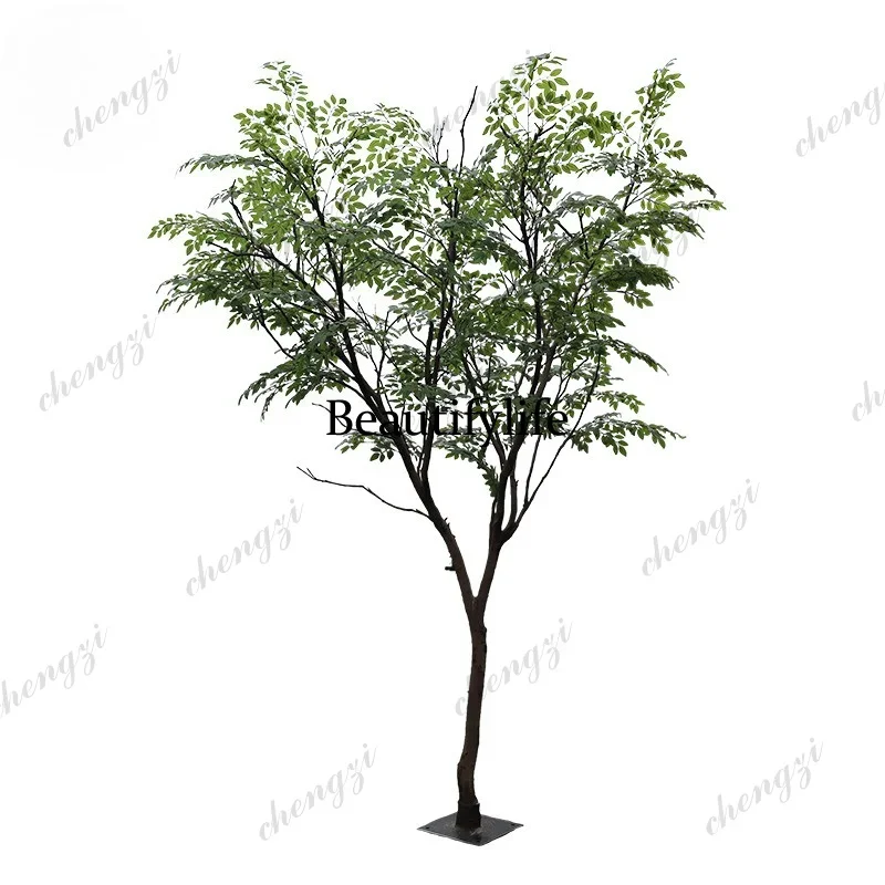03 Simulated Cotton Tree Indoor and Outdoor Courtyard Solid Wood Pole Decoration Plastic Leaf Garden Landscape Greening
