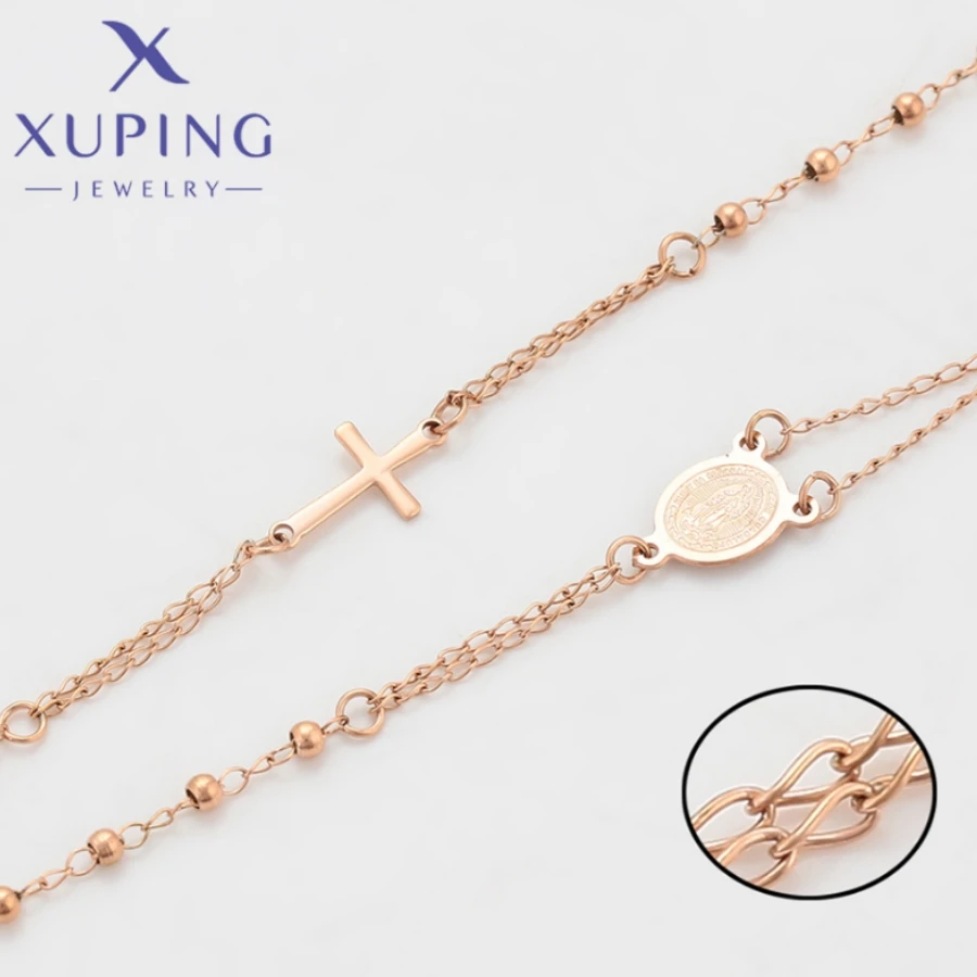 Xuping Jewelry Fashion Stainless Steel Circular Rose Gold Color Chains Necklace for Women Men Christmas Party Gift T000928166