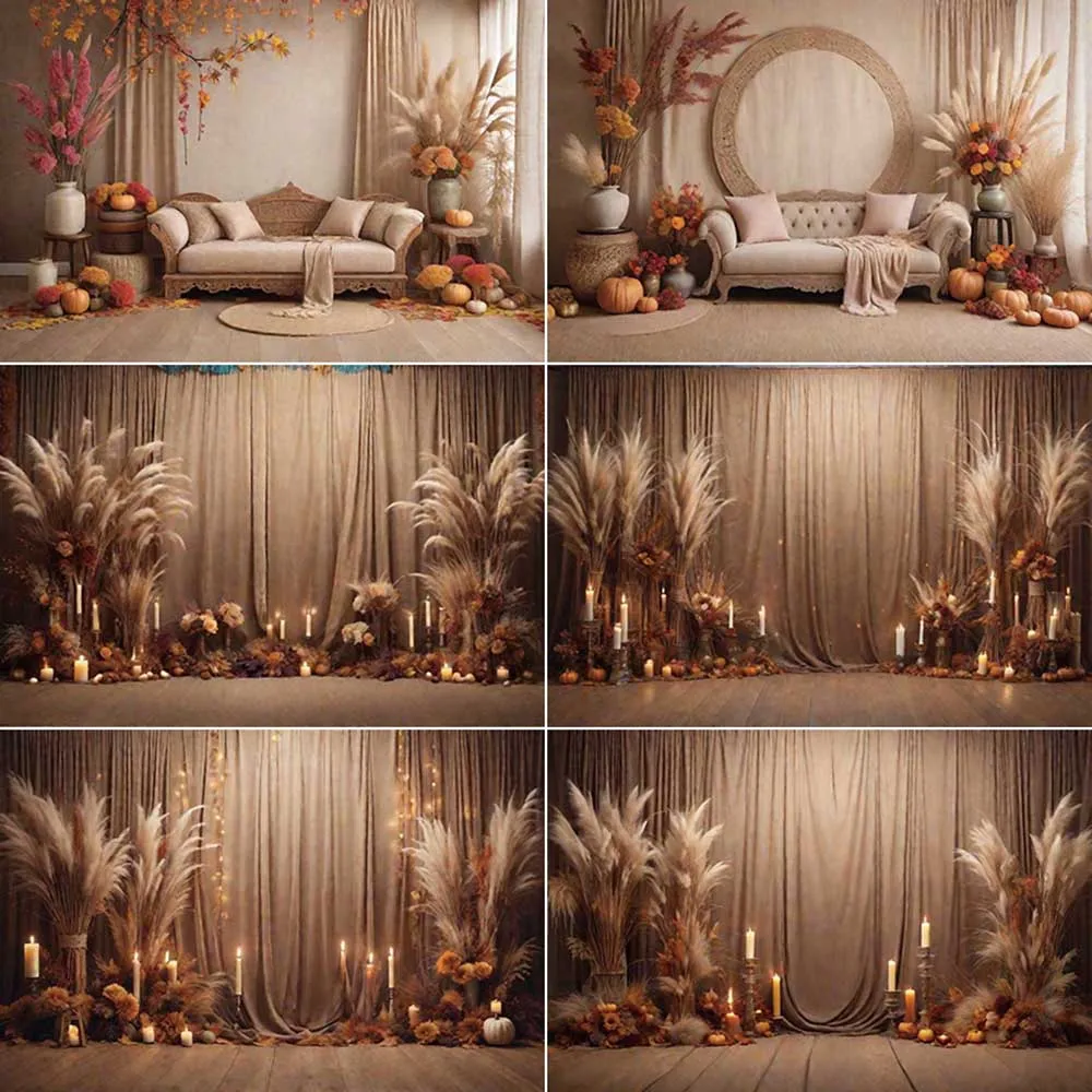 

MOON.QG Boho Candle Thatch Background Photography Autumn Flower Curtain Photozone Backdrop Children Studio Photocall Accessories