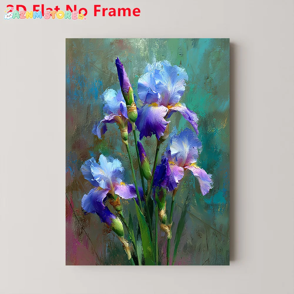 2027,2D Flat, 2D Flat, 2D Flat No Frame Halloween Christmas Decor Frameless Canvas, Depicting a Bouquet of Irises - Modern Im