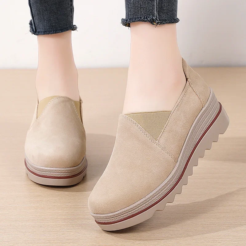 New Classics Women Flat Platform Loafers Genuine Leather Comfortable Wedge Moccasins Shoes Women Soft Sneakers Zapatos De Mujer