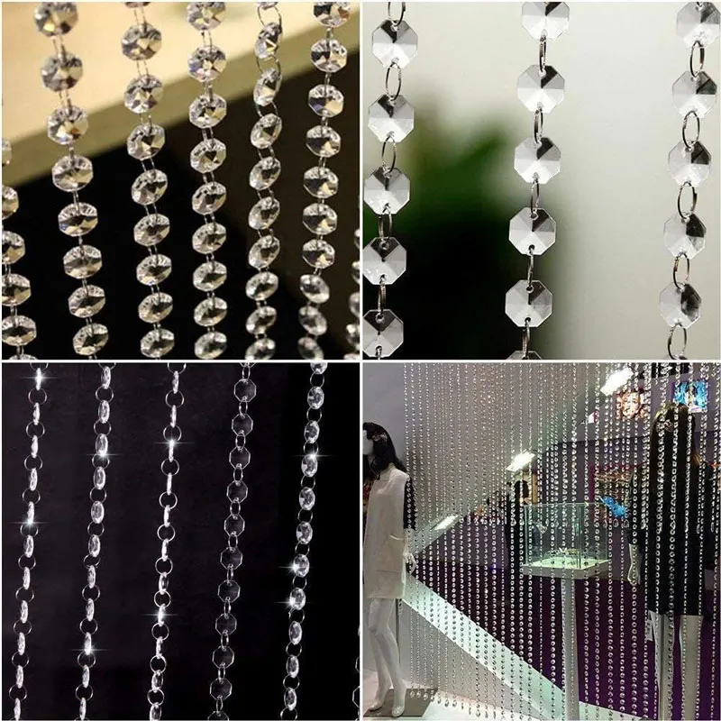 1Meter 14MM Crystal Acrylic Bead Strands Hanging Clear Diamond Chain for DIY Wedding Birthday Party Christmas Decor