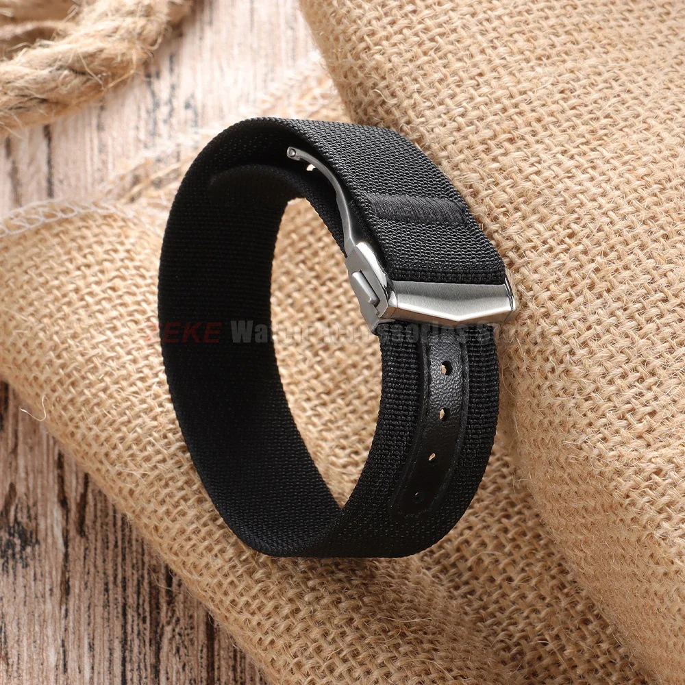Geripptes Nylon-Uhrenarmband Canvas-Nylon-Armband 20mm 22mm für Omega für Swatch MoonSwatch Herren Sport Wasserdichtes Faltschließe-Armband – Detail 7