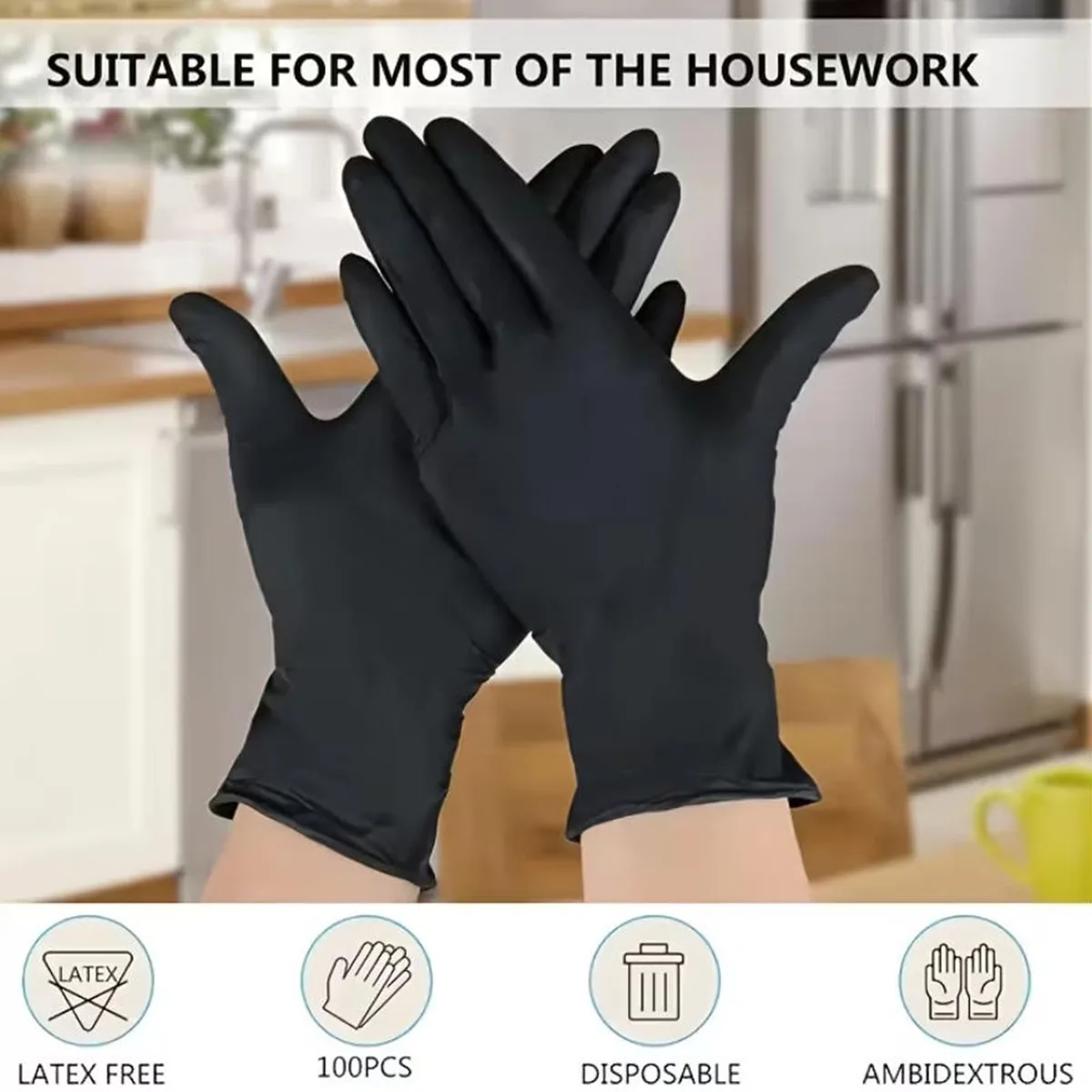 Nitrile Disposable Black Gloves, Thickened, Flexible, Snug Fit, Multiple Sizes, Acid Alkali & Oil Resistant, Waterproof, Latex