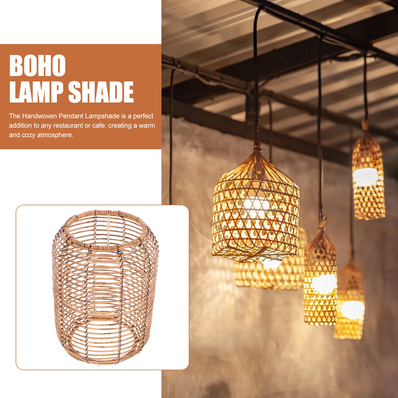 

Retro Woven Lamp Shade Pendant Ceiling Light Cover Farmhouse Rustic Decorative Home Hanging Lampshade Durable Iron Plastic