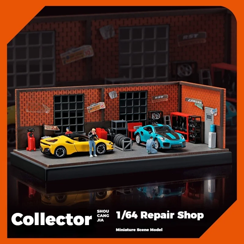 

1:64 Масштаб 1:64 Сплав Ремонтная мастерская Диорама Миниатюрная гаражная сцена с подвижными инструментами и пылезащитной витриной для модели автомобиля