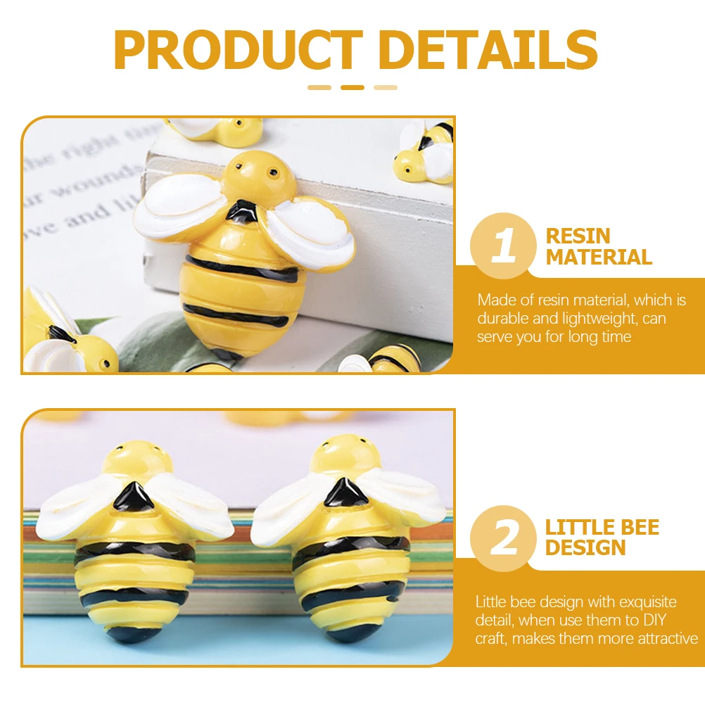

50pcs Mini Bee Resin Charms Diy Crafts Decor Phone Case Accessories Flatback Lightweight Durable For Headdress Photo Frames