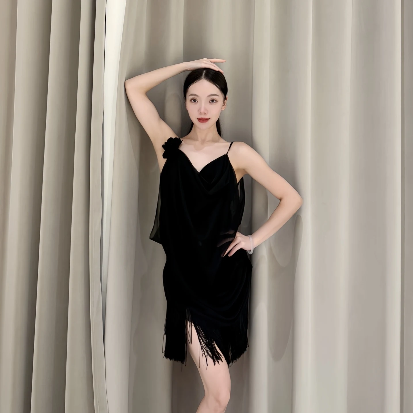 Latin Dance Dress Women Competition Clothing Black Fringe Dress Mesh Tops Tassel Skirt Practice Suit Cha Cha Rumba Wear DNV24281