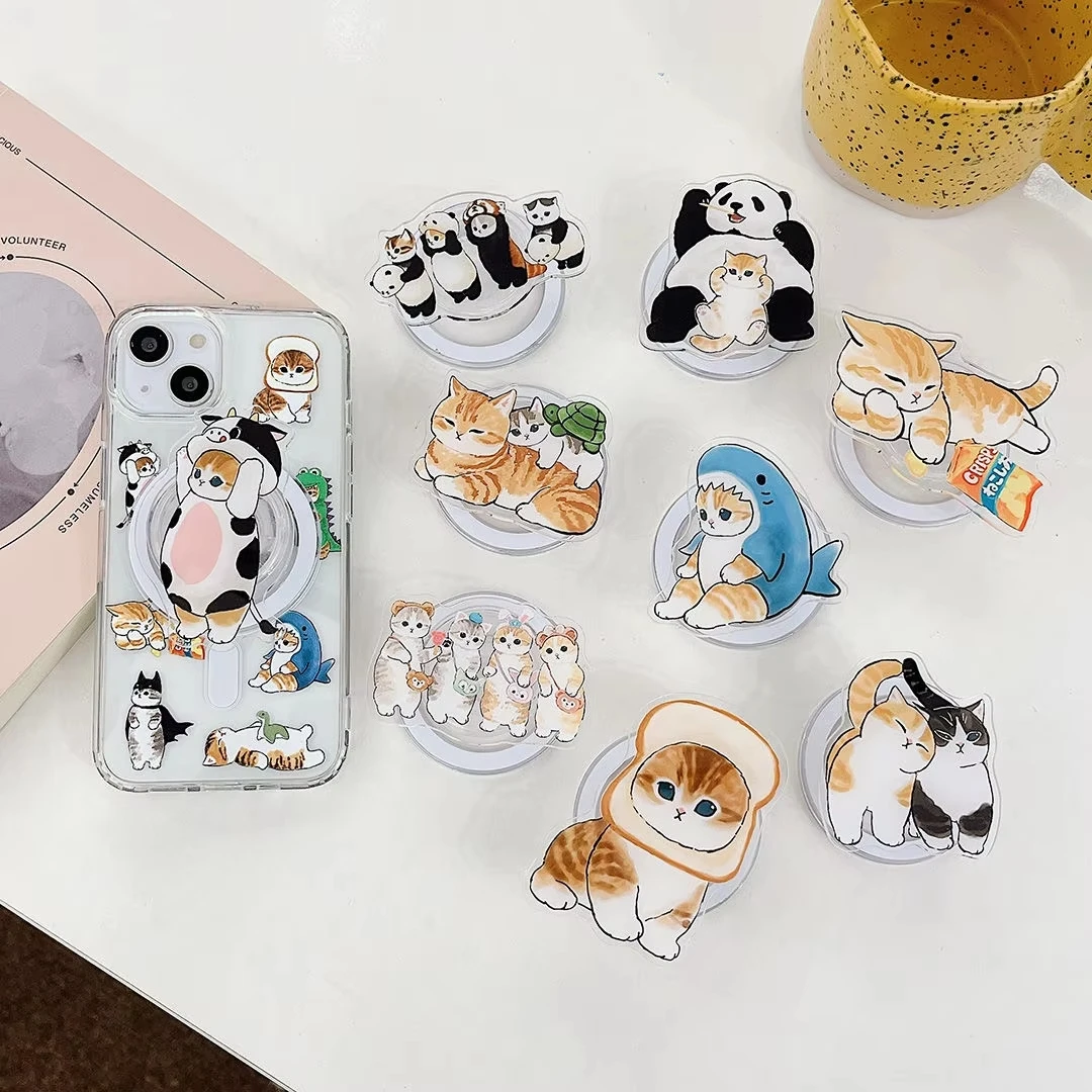 Korean Cartoon Cute Panda Cat Magnetic Holder Grip Tok Griptok Phone Stand Holder Support For iPhone For Pad Magsafe Smart Tok
