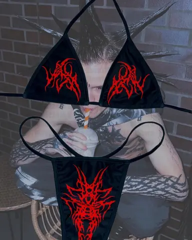 Punk Gothic Print Halter Bikini Women Swimwear Female Swimsuit Two-pieces Bikini Set Padded Bather Bathing Suit Swim 2024 Woman