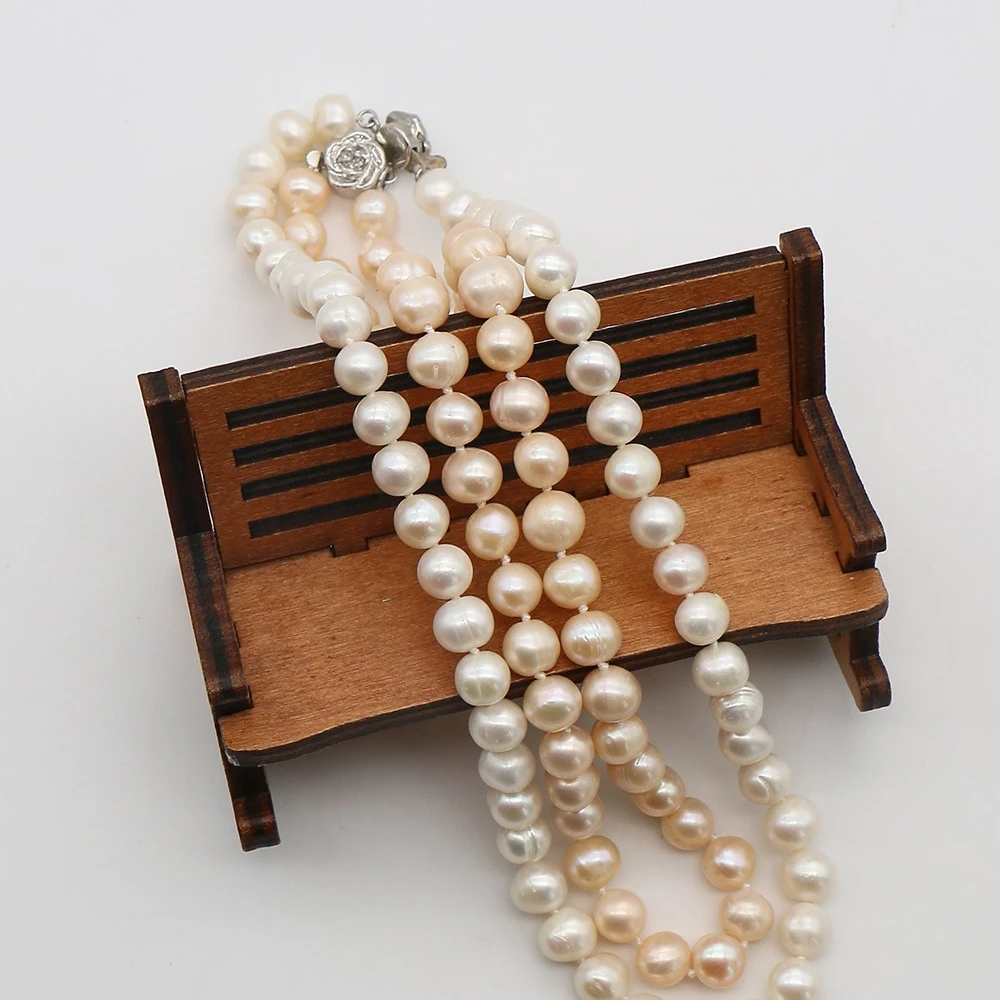 

Multi-color Near Round Freshwater Pearl Necklace 41cm Length Baroque Pear Beaded Jewelry Exquisite Woman Neck Ornament 7-8mm