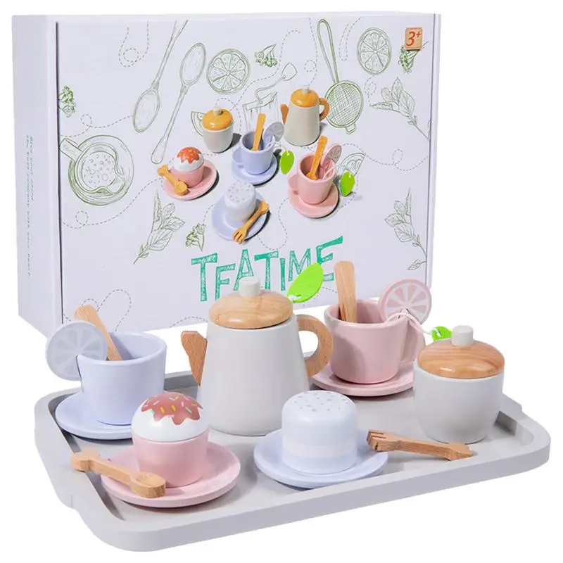 Houten theeservies voor kleine meisjes Keuken Fantasiespel Speelgoedaccessoires Voedselspeelset voor kinderen Theekransje Peuters Meisjes Jongens Kinderen G