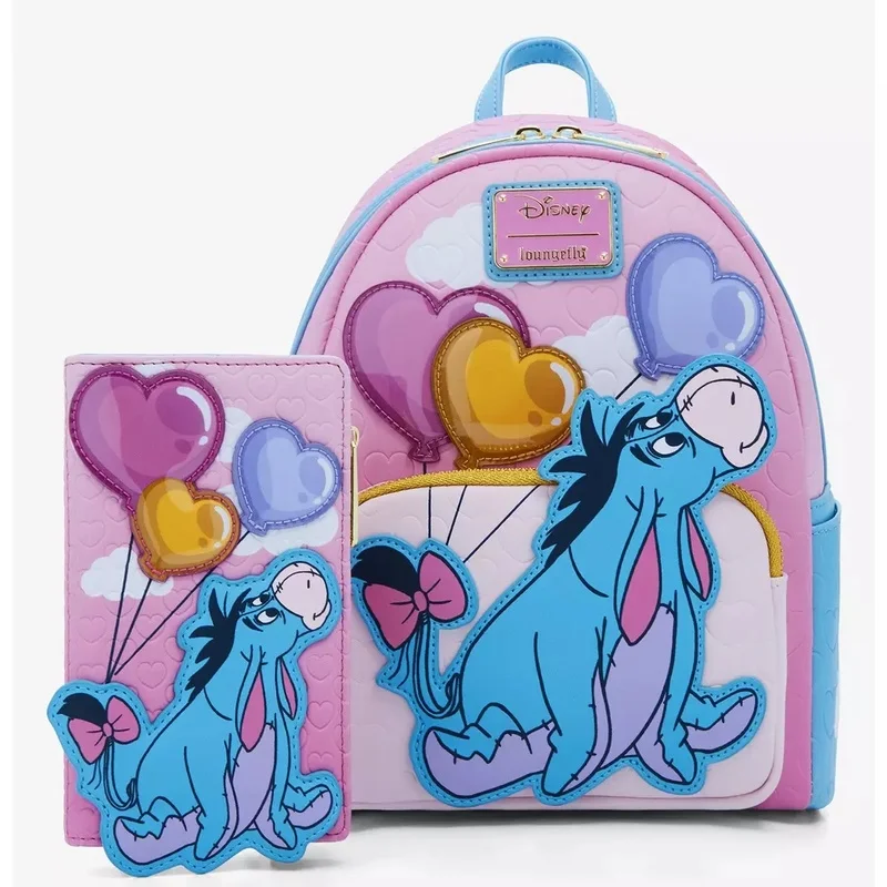 

Loungefly Disney Cartoon Pooh Bear Eeyore Balloon Printed Backpack Pu Leather Fashion Shoulder Bag Mini School Bag Wallet Gifts