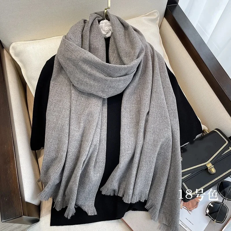 Bufanda de Cachemira gruesa y sólida cálida para mujer, chal Pashmina grande de 70x200cm, Bufanda femenina con bufandas con borlas