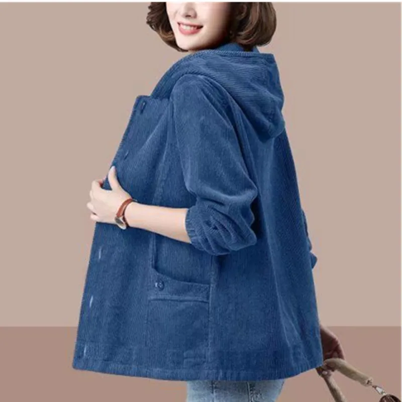 2023 Autumn Winter New Corduroy Coat 5xl Women\'s Hooded Jacket Warm Thicken Loose Long Sleeve Outerwear Female Casual Clothing