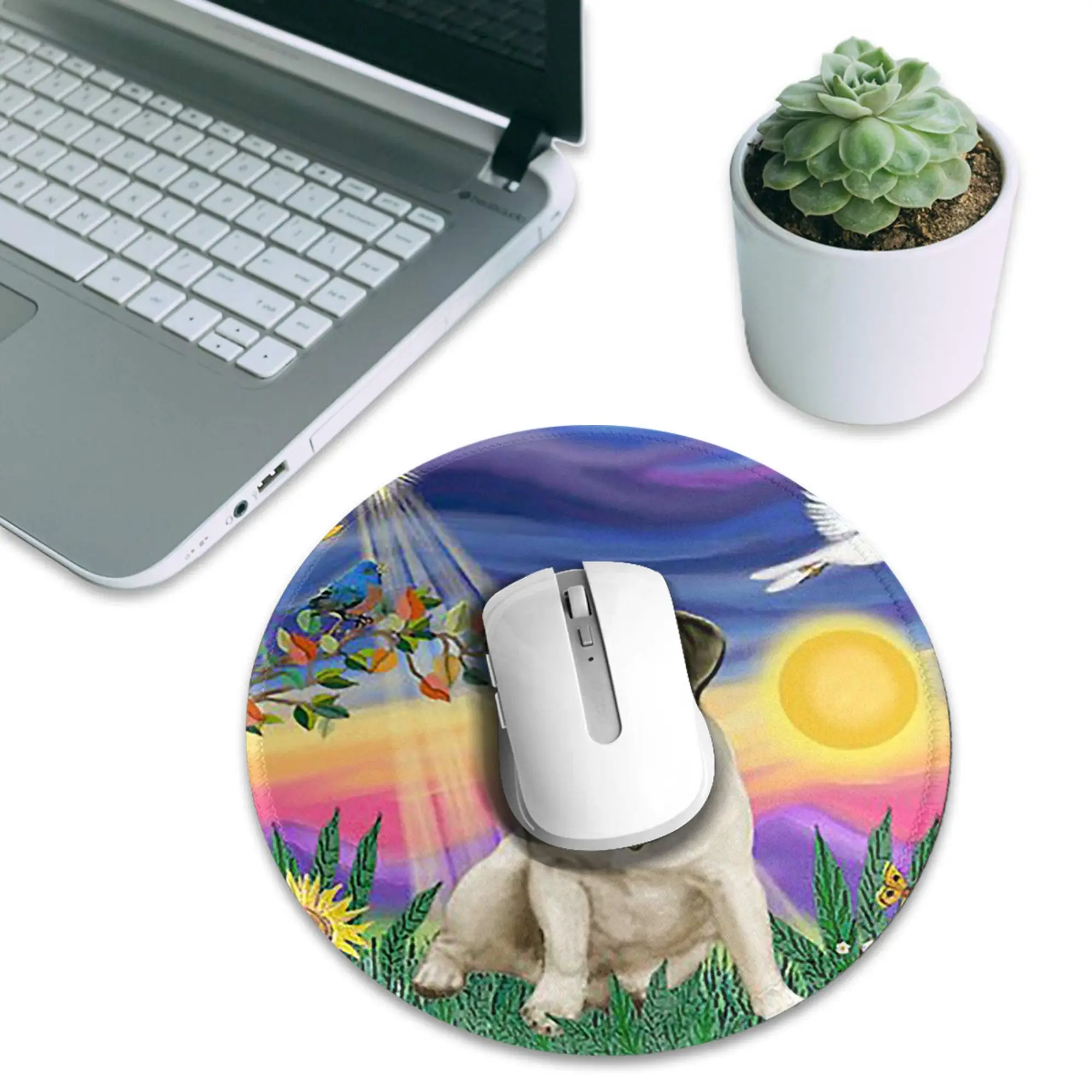 Twilight with a Pug Mouse Pad Computer Keyboard Mouse Mat Gamer PC Laptop Desk Mat Office Accessories Table Mats